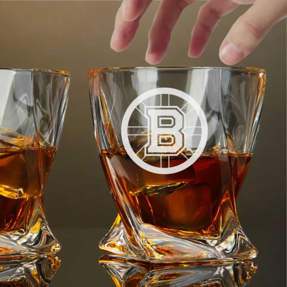 Engraved Boston Bruins Whiskey Glass - Twisted Whiskey Glasses