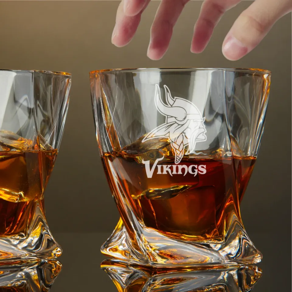 Engraved Minnesota Vikings Whiskey Glass - Twisted Whiskey Glasses