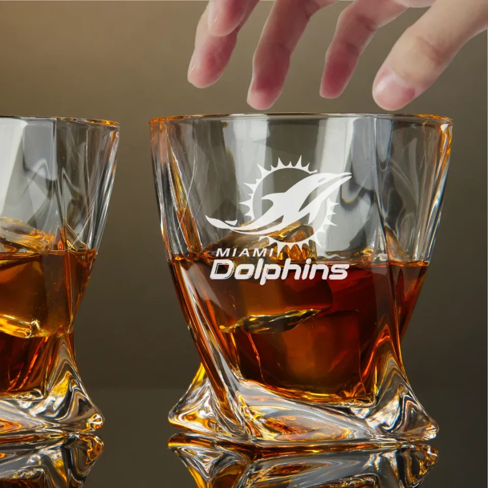 Engraved Miami Dolphins Whiskey Glass - Twisted Whiskey Glasses