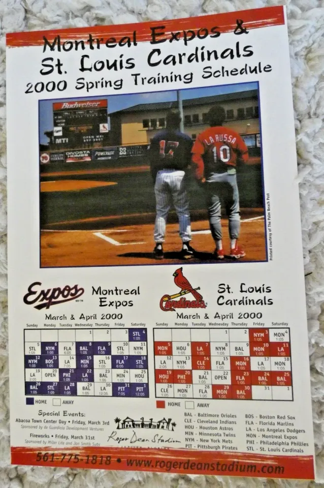 2000 - Montreal EXPOS & STL CARDINALS - Spring Training Poster SCHEDULE - Rare