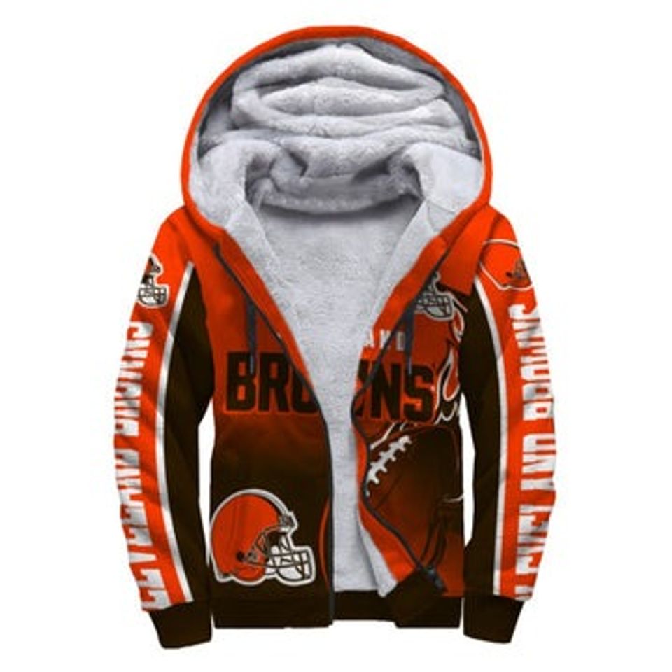 Cleveland Browns Fleece Jacket Printed Ball Flame 3D