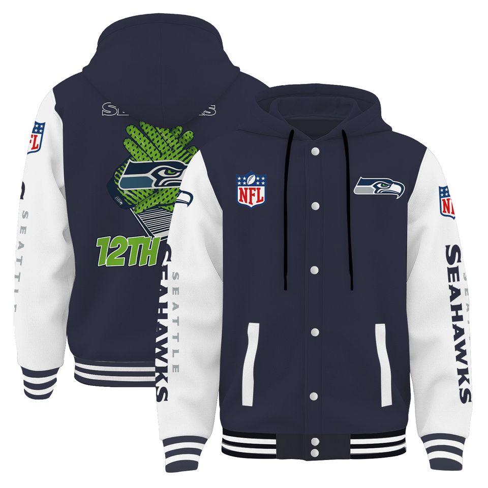 Seattle Seahawks Hooded Varsity Jacket, Football Lover Gift, Game Day Jacket