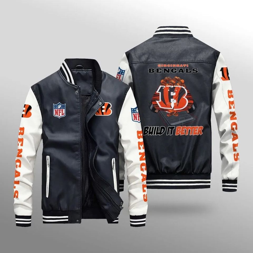 Cincinnati Bengals With Hand Leather Varsity Jackets, Football Jacket, Game Day Merch