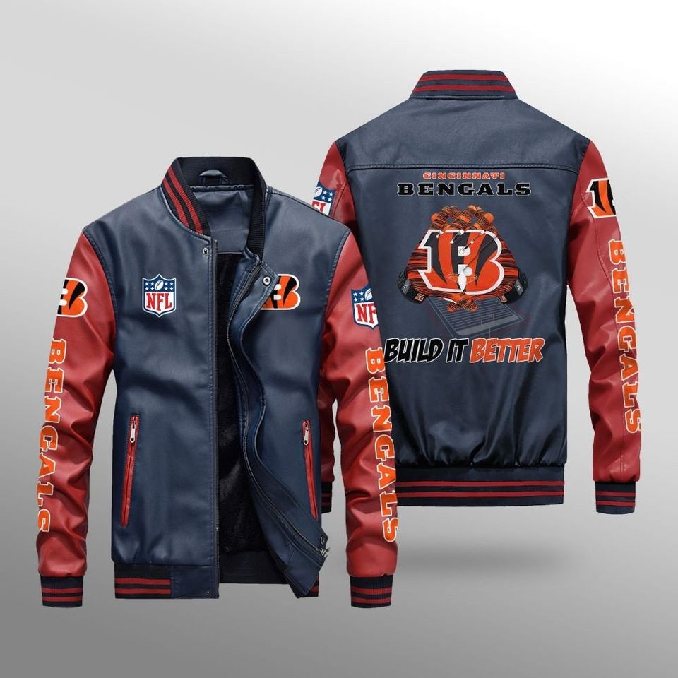 Cincinnati Bengals With Hand Leather Varsity Jackets, Football Jacket, Game Day Merch