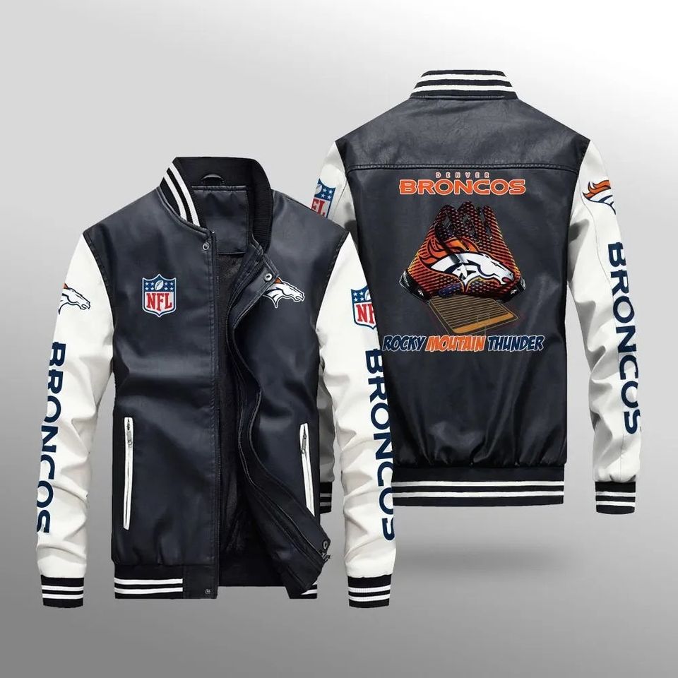 Denver Broncos With Hand Leather Varsity Jackets, Football Jacket, Game Day Merch