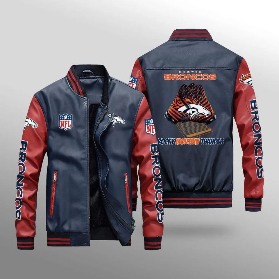 Denver Broncos With Hand Leather Varsity Jackets, Football Jacket, Game Day Merch