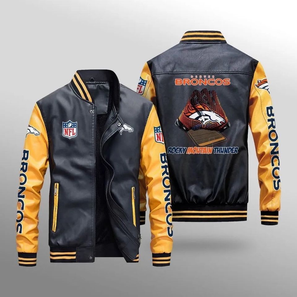 Denver Broncos With Hand Leather Varsity Jackets, Football Jacket, Game Day Merch