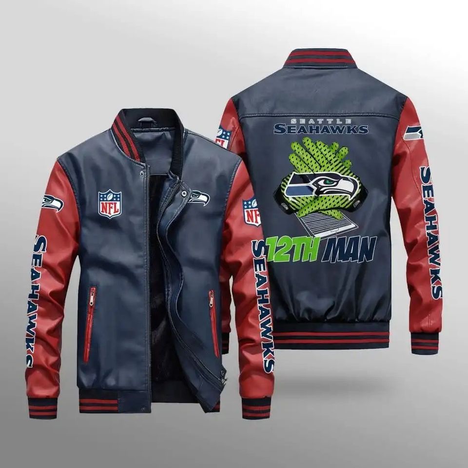 Seattle Seahawks With Hand Leather Varsity Jackets, Football Jacket, Game Day Merch