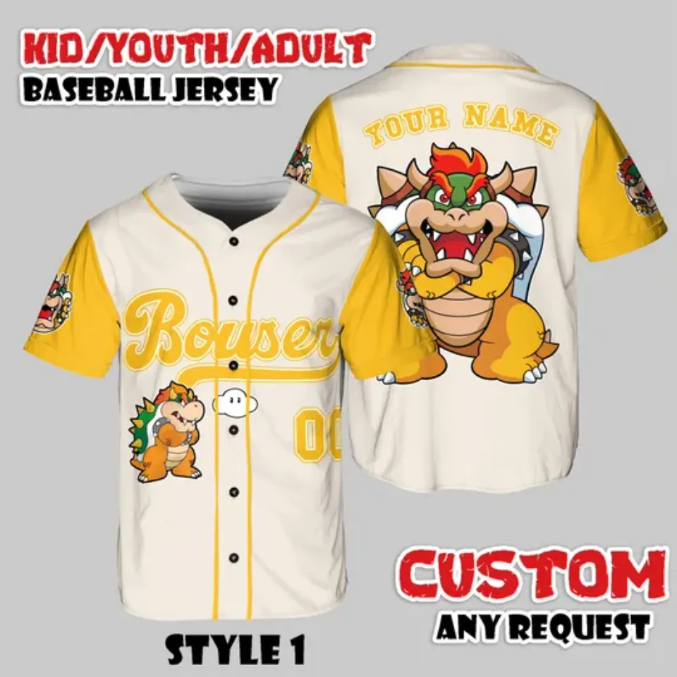 Custom Bowser Baseball Jersey, Game Villain Shirt