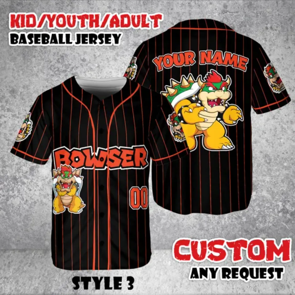 Custom Bowser Baseball Jersey, Game Villain Shirt