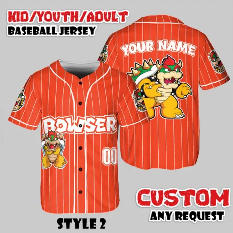Custom Bowser Baseball Jersey, Game Villain Shirt