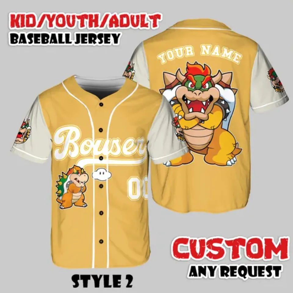Custom Bowser Baseball Jersey, Game Villain Shirt