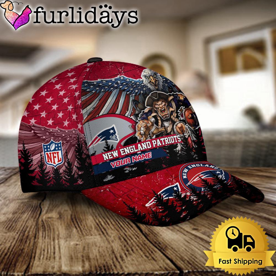 football New England Patriots Mascot Logo Custom Name Baseball Cap