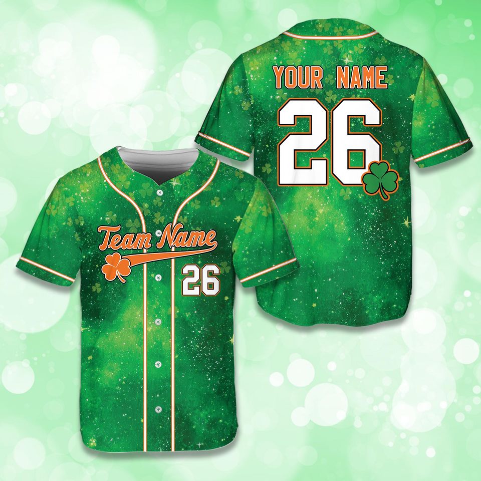Discover Personalized St Patrick's Day Baseball Jersey, Clover Ombre Lucky Charm Jersey, Shamrock Shirt, St Pattys Day Shirt For Baseball Lovers