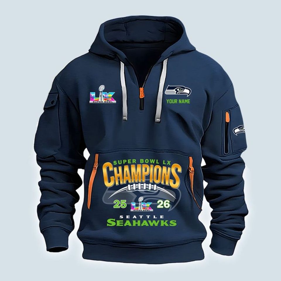 Seahawks SupeBowl LX Champions Hoodie Half Zipper