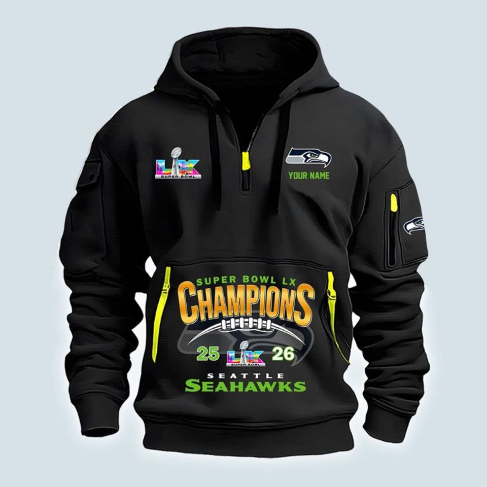 Seahawks SupeBowl LX Champions Hoodie Half Zipper