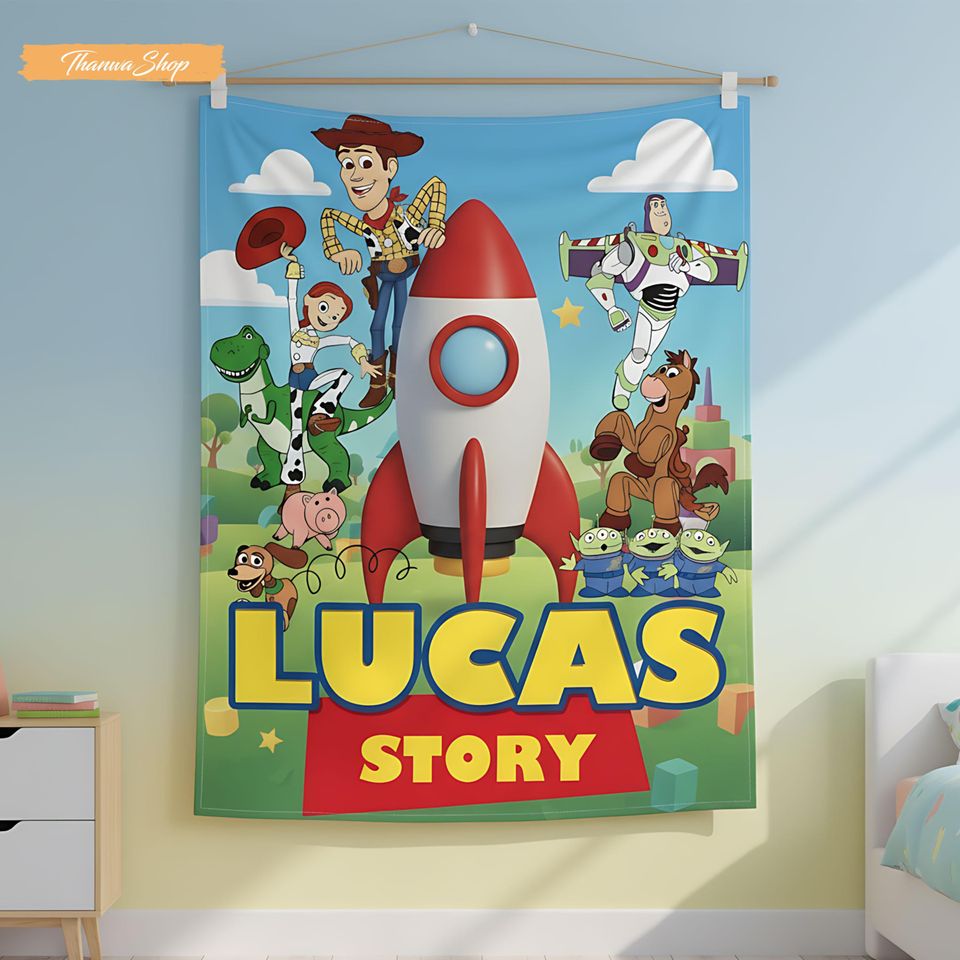 Personalized Toy Story Fleece Blanket, Woody Buzz Lightyear Custom Name