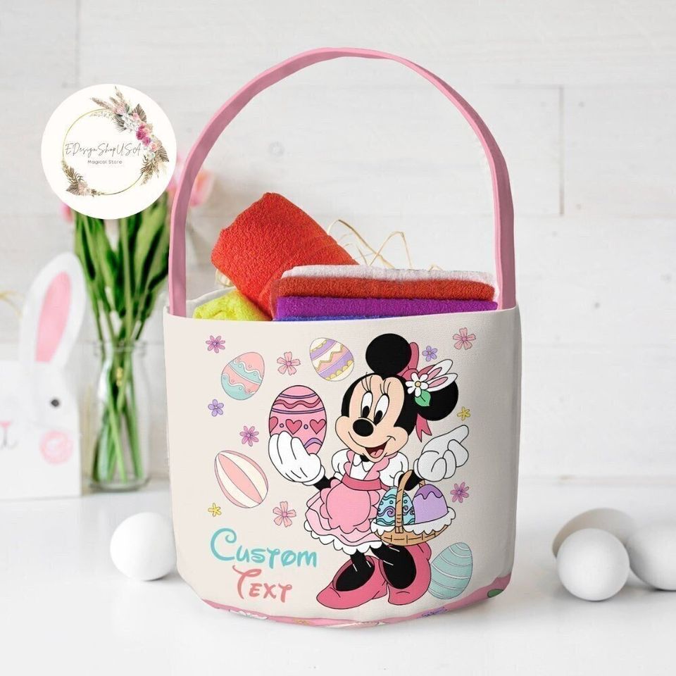 Personalized All Characters Disney Easter Basket, Mickey and Friends Bunny Easter Egg Hunt Basket, WDW Disneyland Family Happy Easter Decor