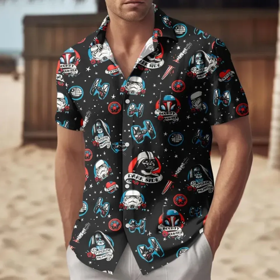 Disney Star Wars Darth Vader Stormtrooper Dark Side Black Hawaiian Shirt