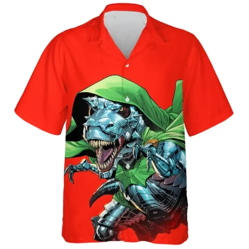 Disney Marvel Dinosaur Dooom Red Background Comic Art Hawaiian Shirt