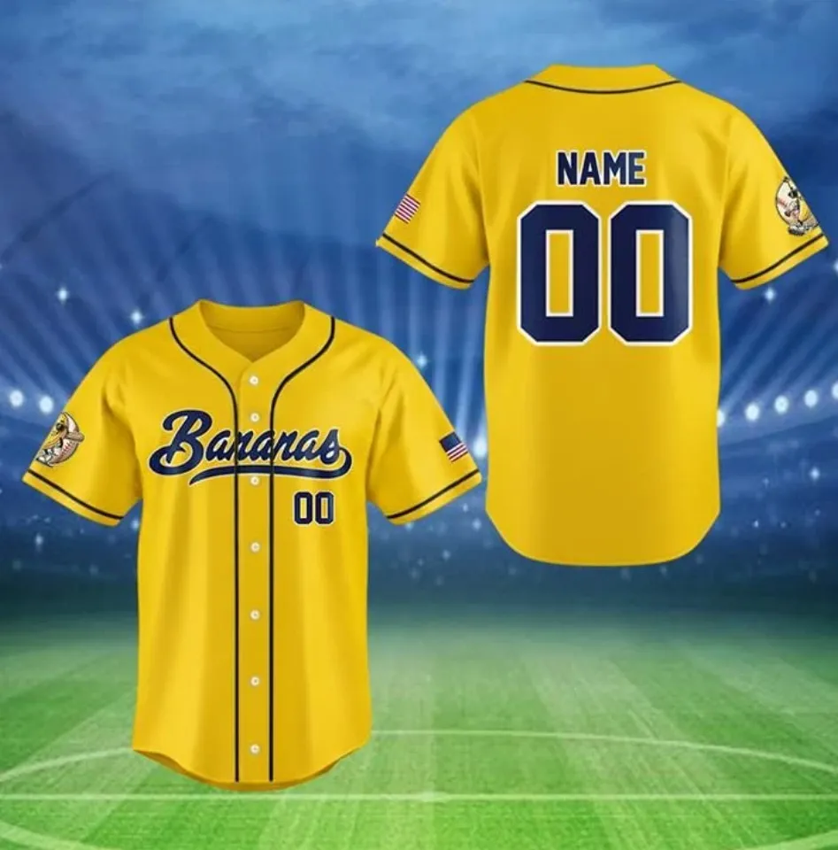 Personalized Bananas Team Baseball Jersey Funny Bananas Yellow Jersey Lets Go Ba