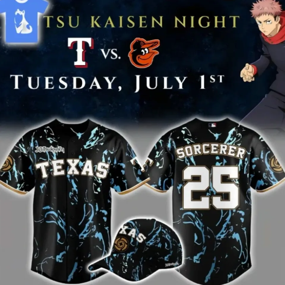 Texas Ranger X Jujutsu Kai*sen Number 25 Night Jersey 2025