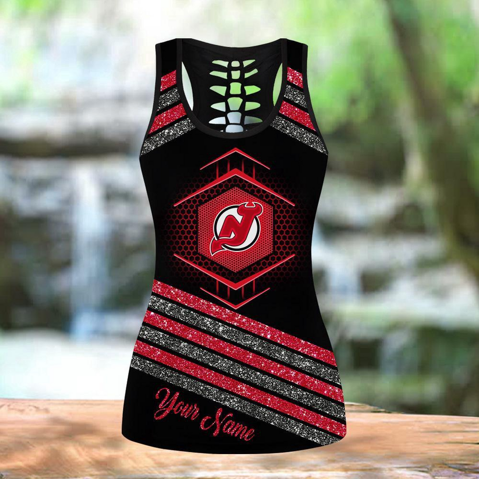 Personalized New Jersey Devils Hollow Tank Top And Leggings Set For Hockey Fans