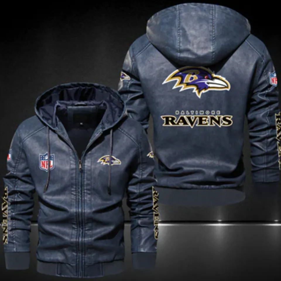 Baltimore Ravens Hooded Leather Jacket, Gift For Father