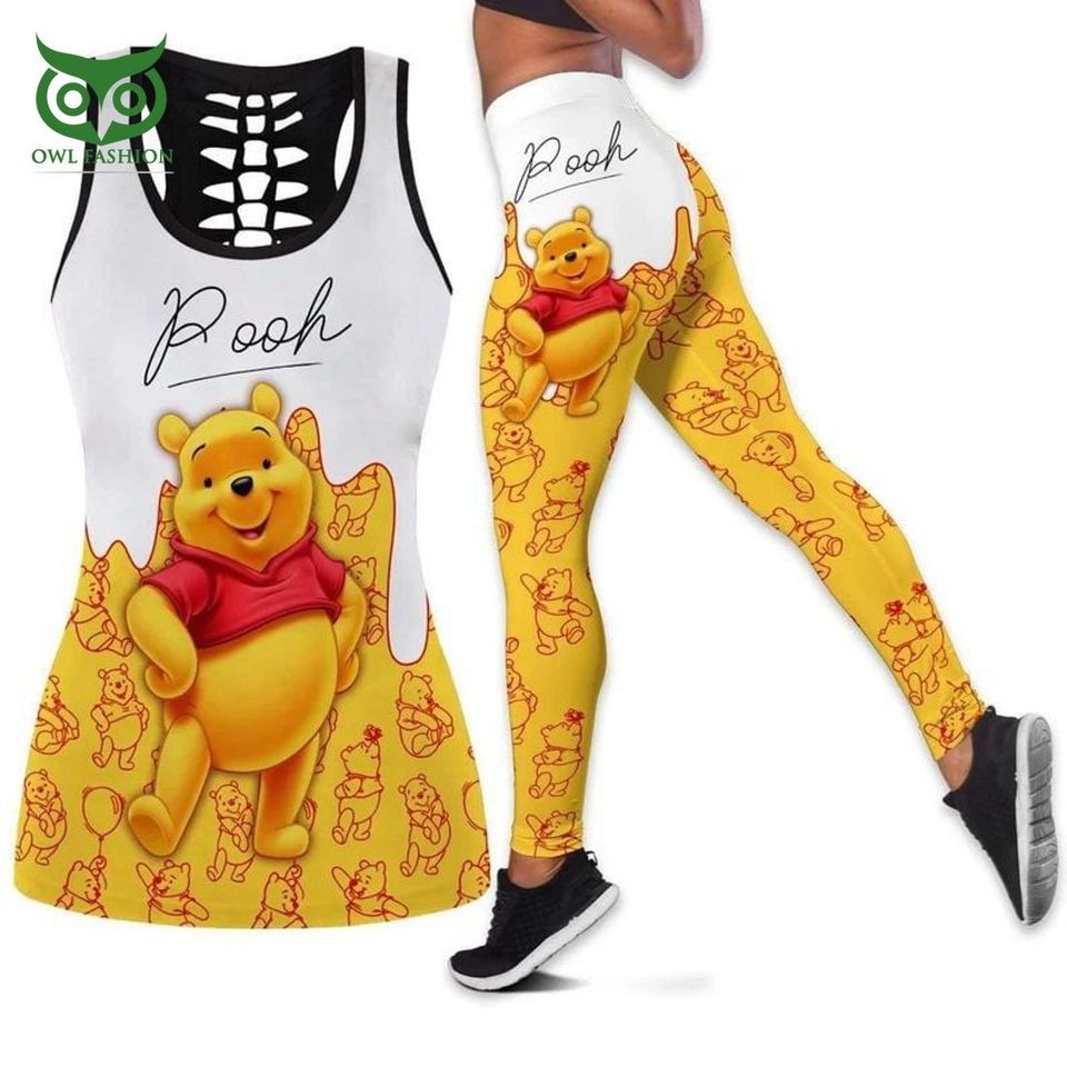 Pooh Cartoon Hallow Tank Top Leggings set