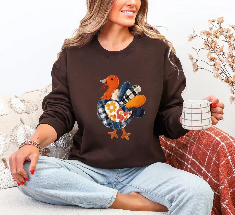 Patchwork Turkey Sweatshirt, Turkey Thanksgiving Sweatshirt, Turkey Sweatshirt, Thanksgiving Turkey Squad Sweatshirt