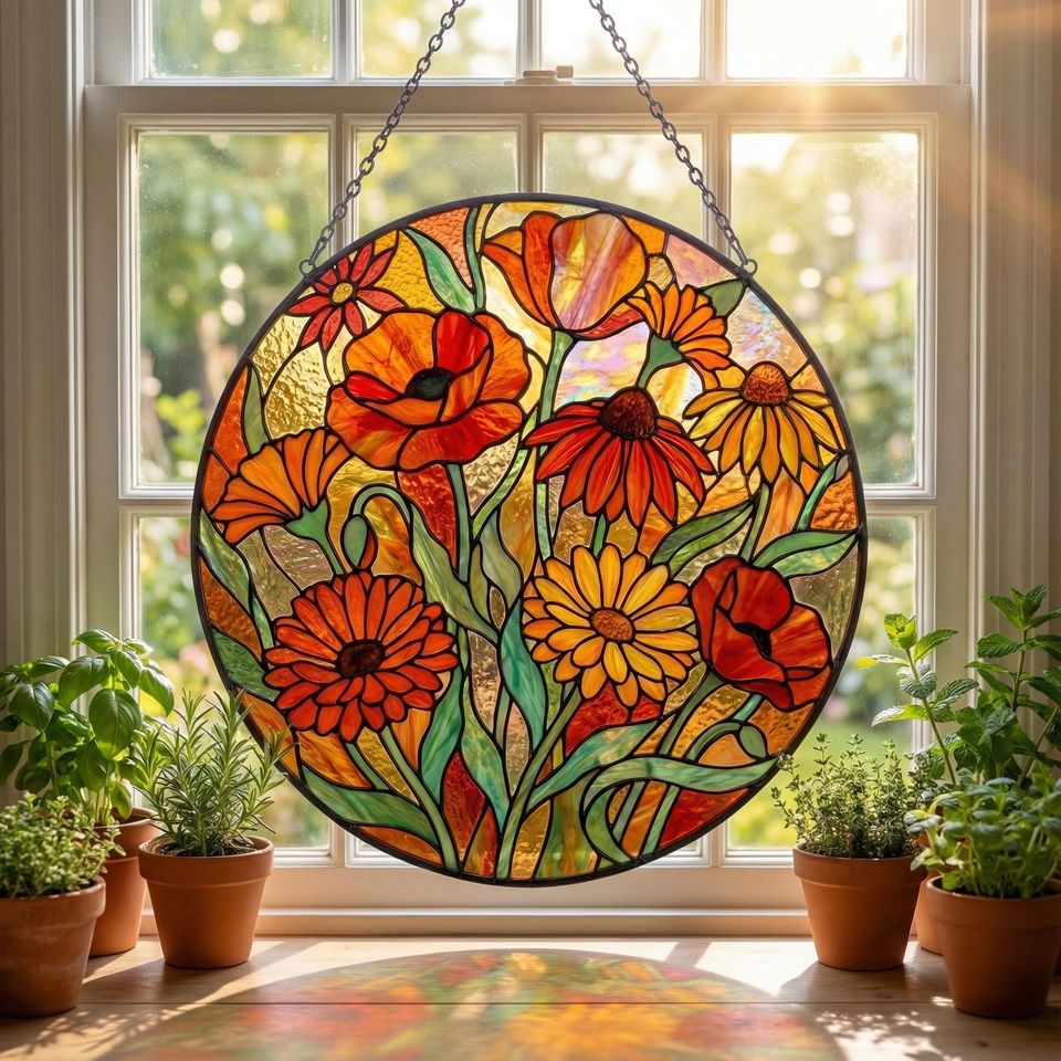 Discover Wildflower Suncatcher - Daisy & Poppy Window Hang - Garden Art - Gift for Mom