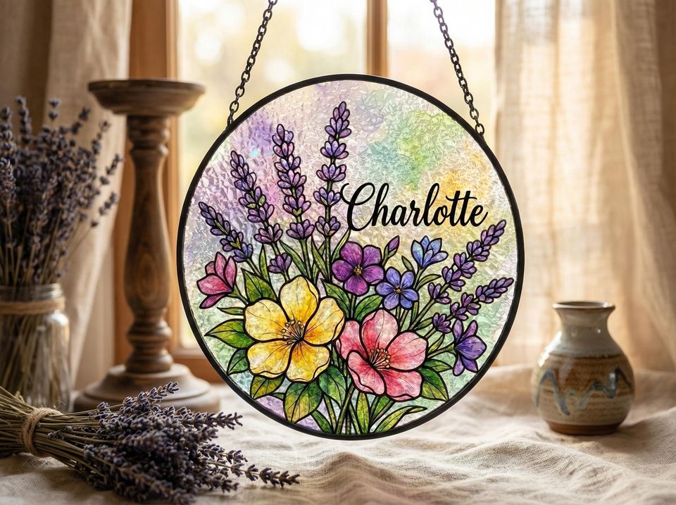 Discover Personalized Name Suncatcher  Custom Flower Window Hanging  Garden Gift for Mom, Grandma
