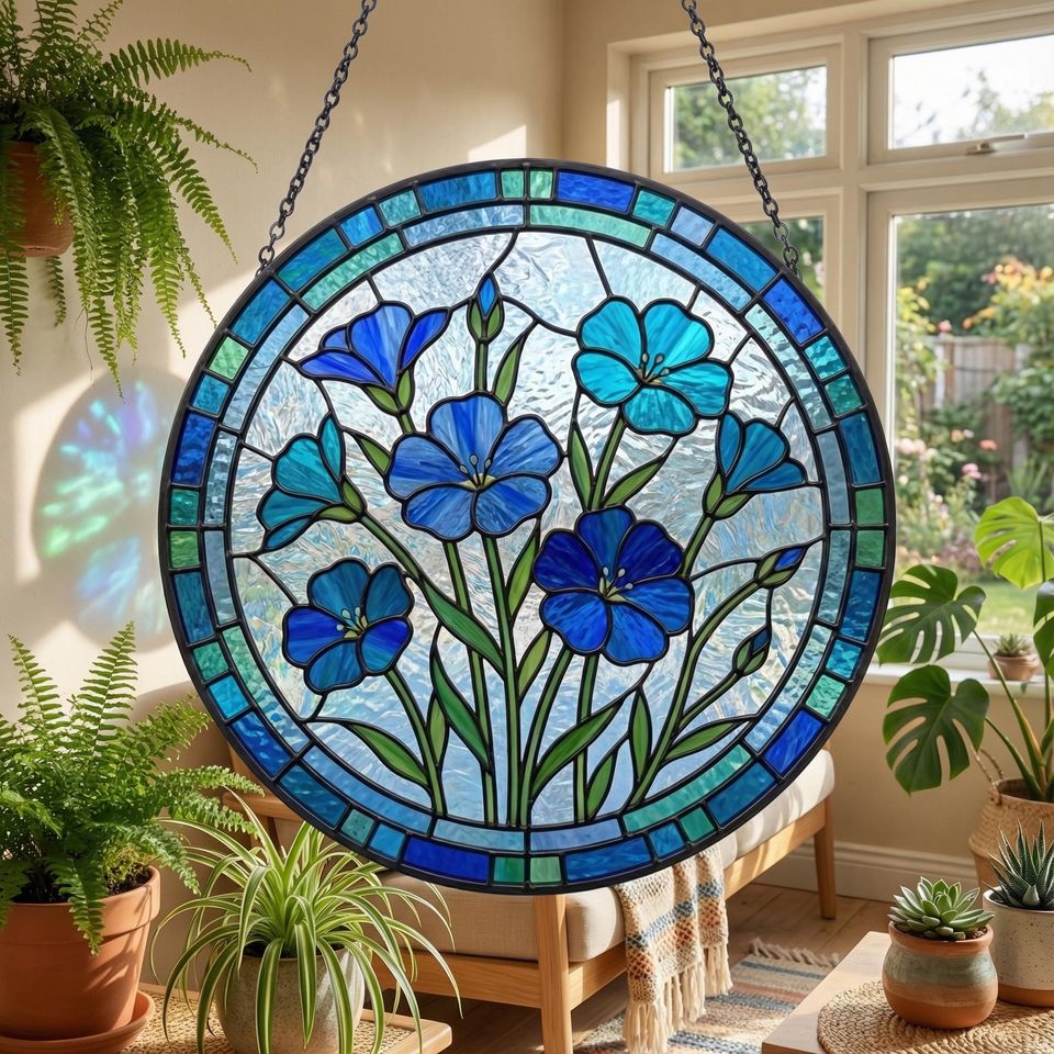 Discover Blue Flower Suncatcher - Blue Botanical Window Decor - Garden Lover Gift for Mom