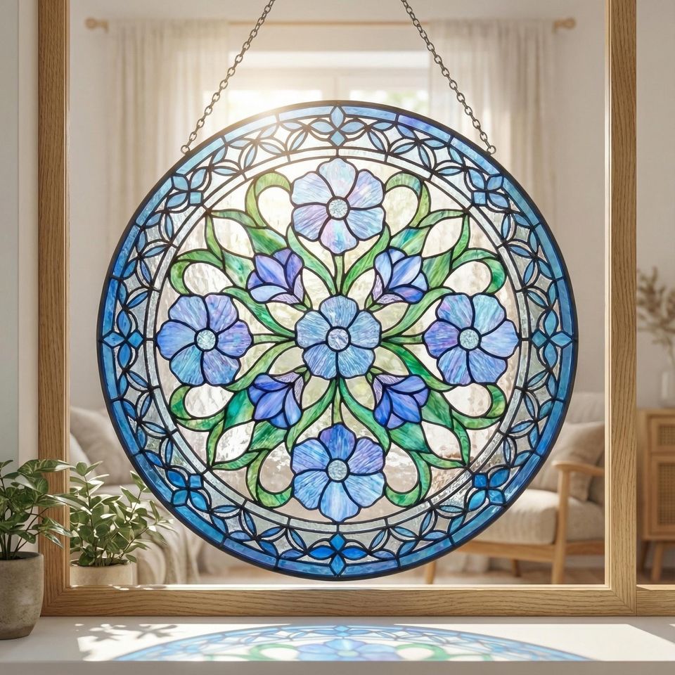 Discover Wildflower Art - Botanical Window Hanging - Blue Flower Suncatcher - Housewarming Gift for Mom