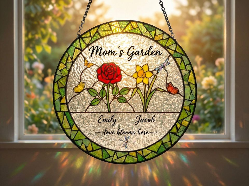 Discover Personalized Moms Garden Suncatcher  Birth Flower Custom Family Name Gift