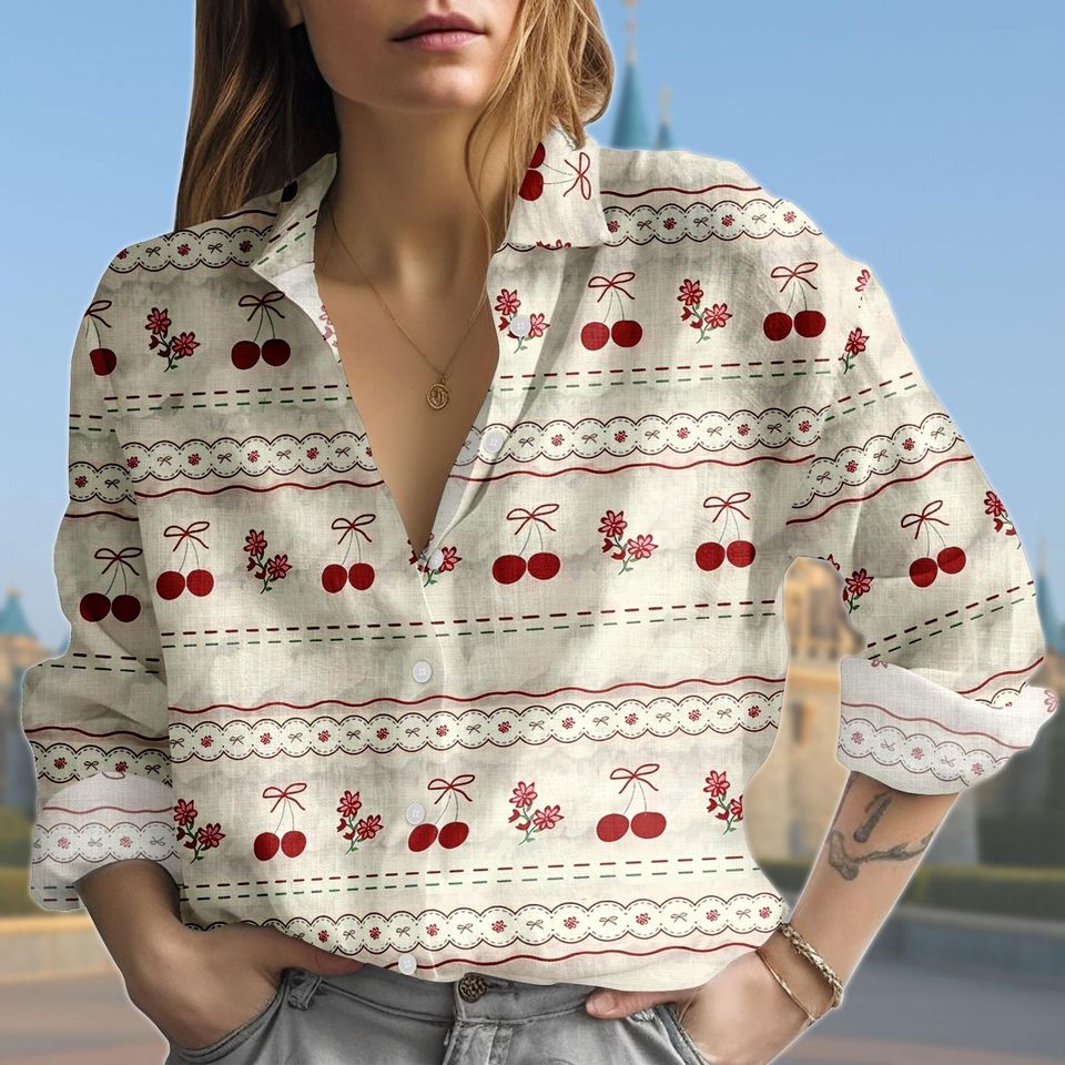 Discover Cherry Blouse Shirt, Red Fruit Button Down Top, Summer Picnic Blouse Women, Vintage Cherry Shirt, Cottagecore Top, Sweet Retro Blouse
