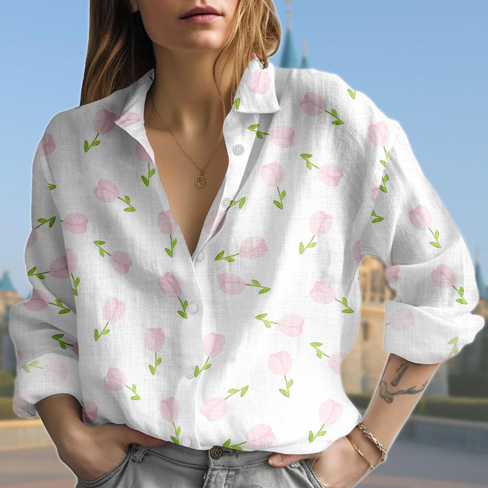 Discover Tulip Blouse Shirt, Floral Print Button Down Top, Spring Garden Tulip Shirt, Vintage Flower Blouse, Retro Botanical Button Down Shirt