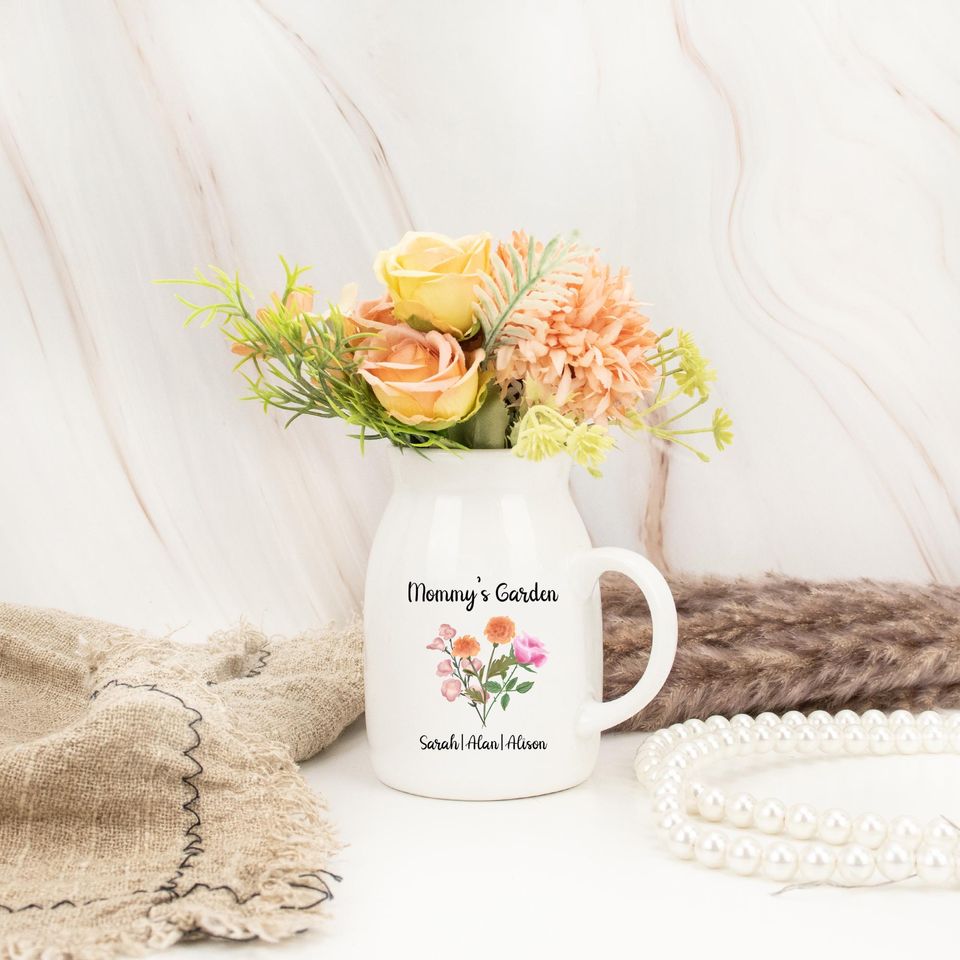Discover Custom Mommys Garden Flower Vase,Moms Flower Vase with Birth Flower,Kids Name Flower Vase,Birthday Gifts, Mothers Day Gifts