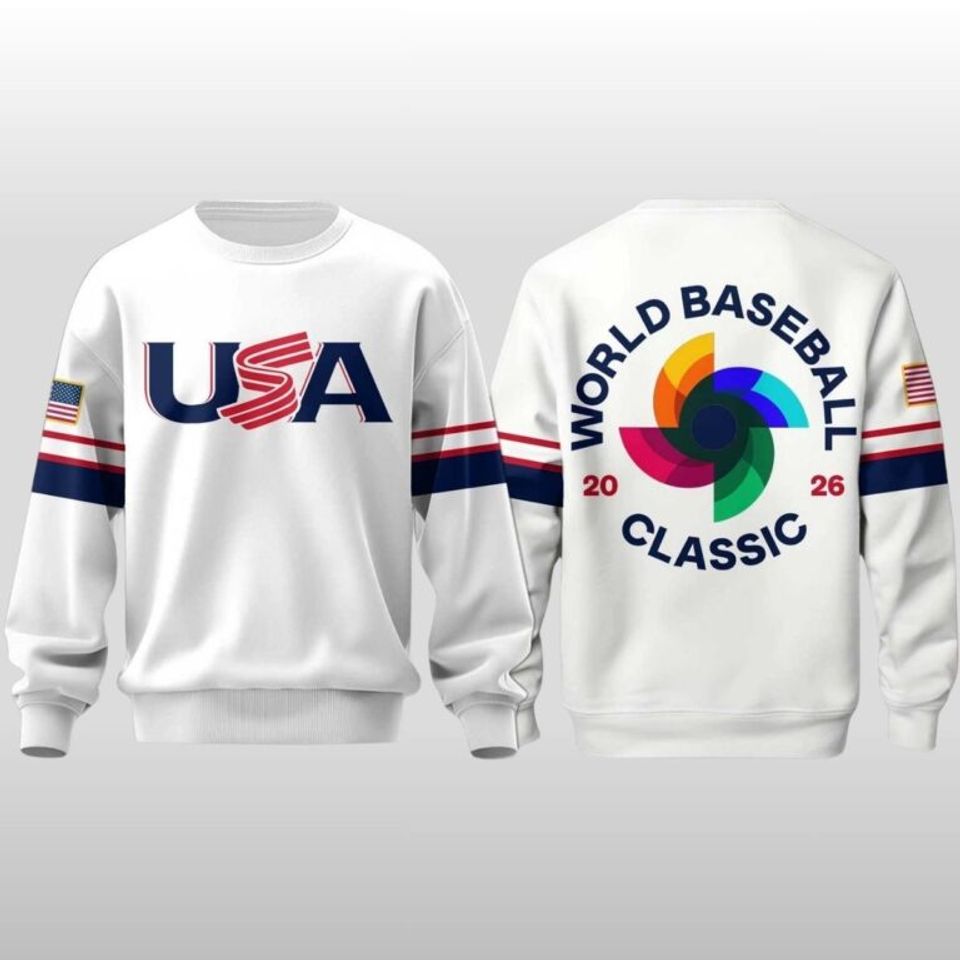 USA Baseball 2026 World Baseball Sweatshirt, White Navy Color