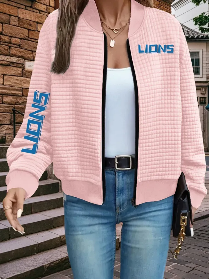 Lions Print Waffle Bomber Jacket