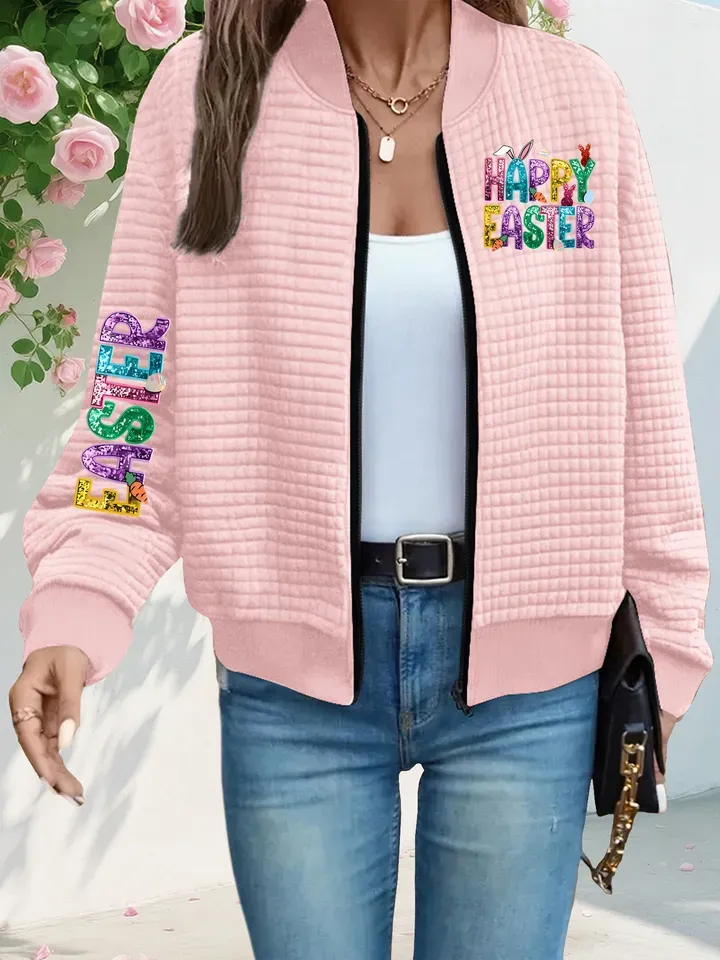 Happy Easter Waffle Bomber Jacket