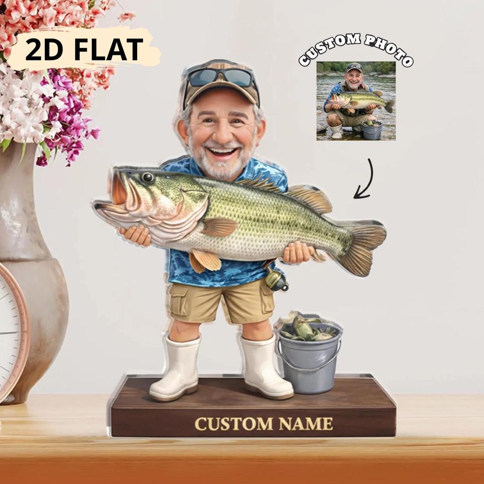 Discover Personalized Fisherman Acrylic Figure Custom Photo Fishing Gift For Dad Father Day
