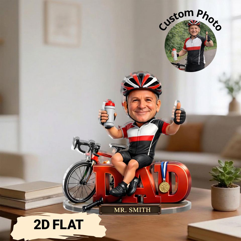 Discover Custom Cyclist Dad Acrylic Plaque Personalized Biker Bobblehead Gift For Father Day