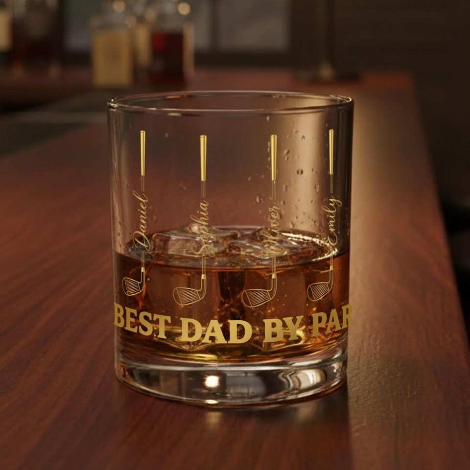 Discover Personalized Glass Whiskey Tumbler, Golf Club Names Scotch Glass, Custom Dad Barware