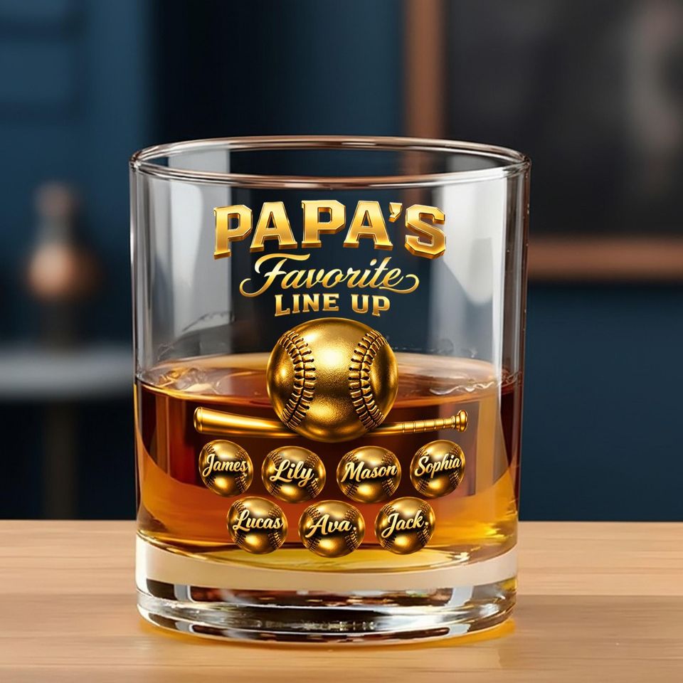 Discover Personalized Whiskey Glass, Papa's Favorite Lineup, Baseball Name Tumbler