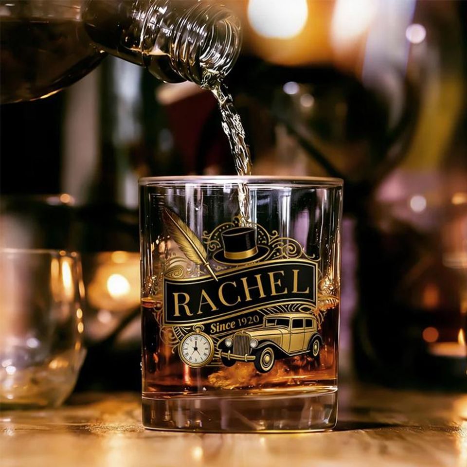 Discover Personalised Retro Golden Age Style Whiskey Glass with Name and Year, Father's Day Birthday Gift for Men, cK17CdAa