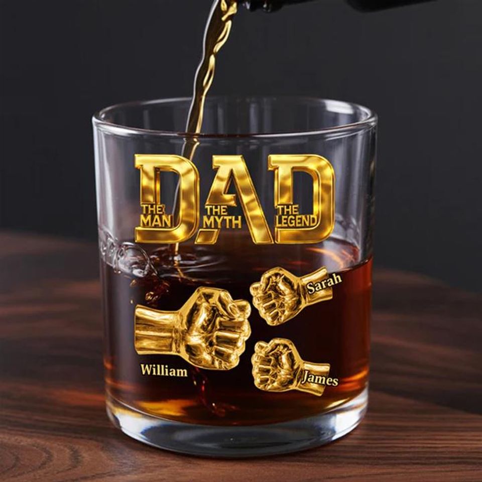 Discover Dad The Man The Myth The Legend Personalized Round Whiskey Glass, Best Dad engraved glass, Dad's Whiskey Glasses, Best Dad Gift, c217JdCd