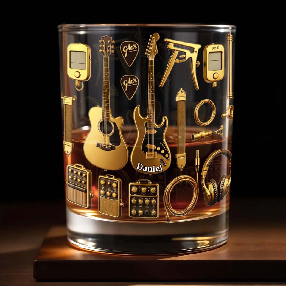 Discover Custom Guitar Whiskey Glass, Personalized 10oz Tumbler with Name, Music Studio Gift for Guitarist, Birthday Anniversary Present, bM172dRa
