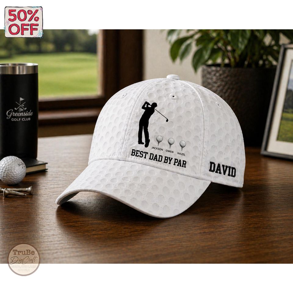 Discover Personalized Best Dad By Par Golf Cap, Custom Kids Name Golf Players Hat, Fathers Day Gift for Dad, Grandpa, Birthday Gift for Golf Lovers