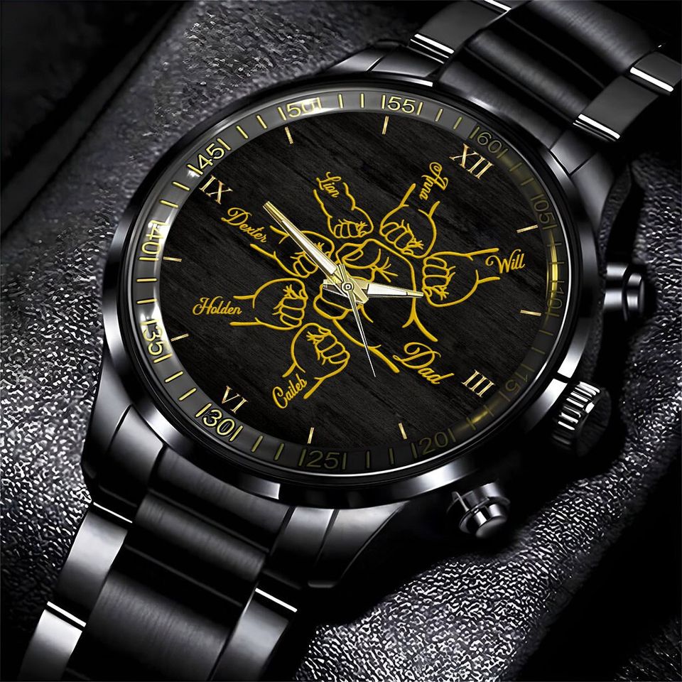 Discover Personalized Fist Bump Dad and Kids Watch, Dad Birthday Gift, Father's Day Gift for Dad, Custom Watch Gift Idea For Dad From Daughter, Son